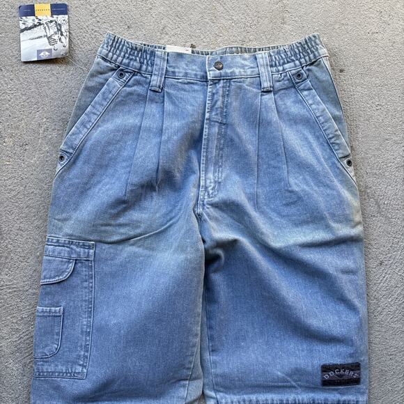 Deadstock 90s Dockers Jeans Mens 29x30 Pleated Denim Levis Cargo Tapered Vintage - Picture 2 of 16